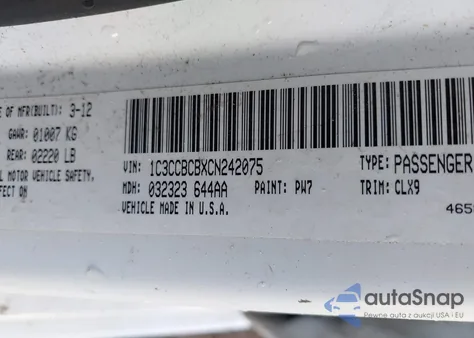 2012 Chrysler 200 Limited from USA, damaged, VIN 1C3CCBCBXCN242075